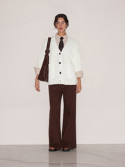 Cable Knit V-neck Solid Pocket Cardigan