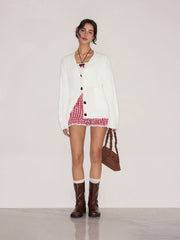 Cable Knit V-neck Solid Pocket Cardigan