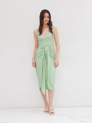Square Neck Solid Twist Knotted Maxi Dress
