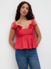 100% Cotton Square Neck Cut Out Ruffle Hem Top