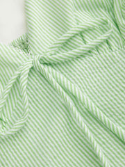 Cotton-blend Sweetheart Stripe Shirred Bowknot Tank Top
