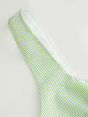 Cotton-blend Sweetheart Stripe Shirred Bowknot Tank Top