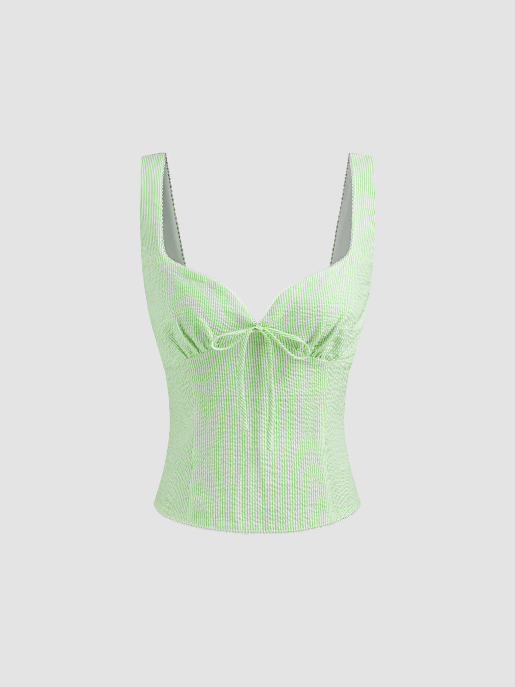 Cotton-blend Sweetheart Stripe Shirred Bowknot Tank Top
