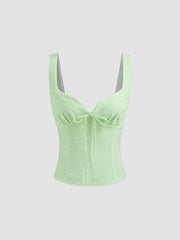 Cotton-blend Sweetheart Stripe Shirred Bowknot Tank Top