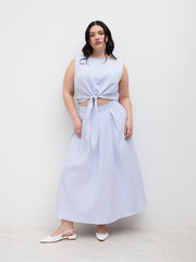 Mid Rise Stripe Pleated Maxi Skirt Curve & Plus