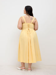 Cotton-blend Square Neck Lace Up Ruffle Maxi Dress Curve & Plus