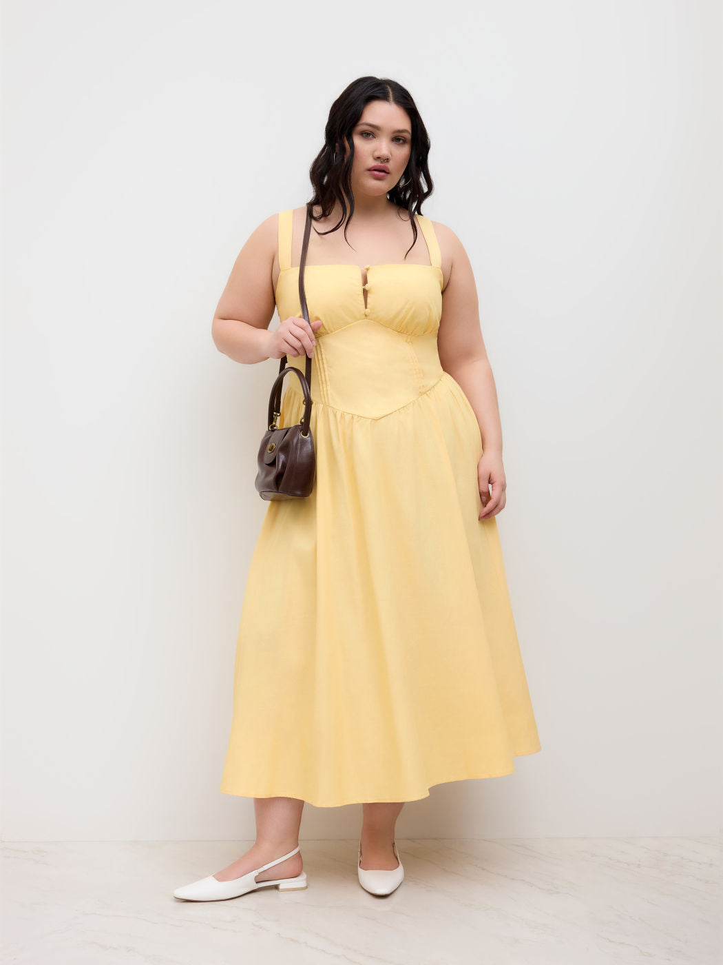 Cotton-blend Square Neck Lace Up Ruffle Maxi Dress Curve & Plus