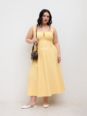 Cotton-blend Square Neck Lace Up Ruffle Maxi Dress Curve & Plus
