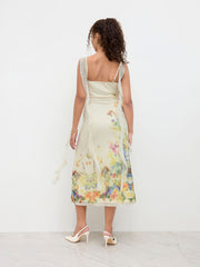 Floral Ruffle Hem Ruched Maxi Dress