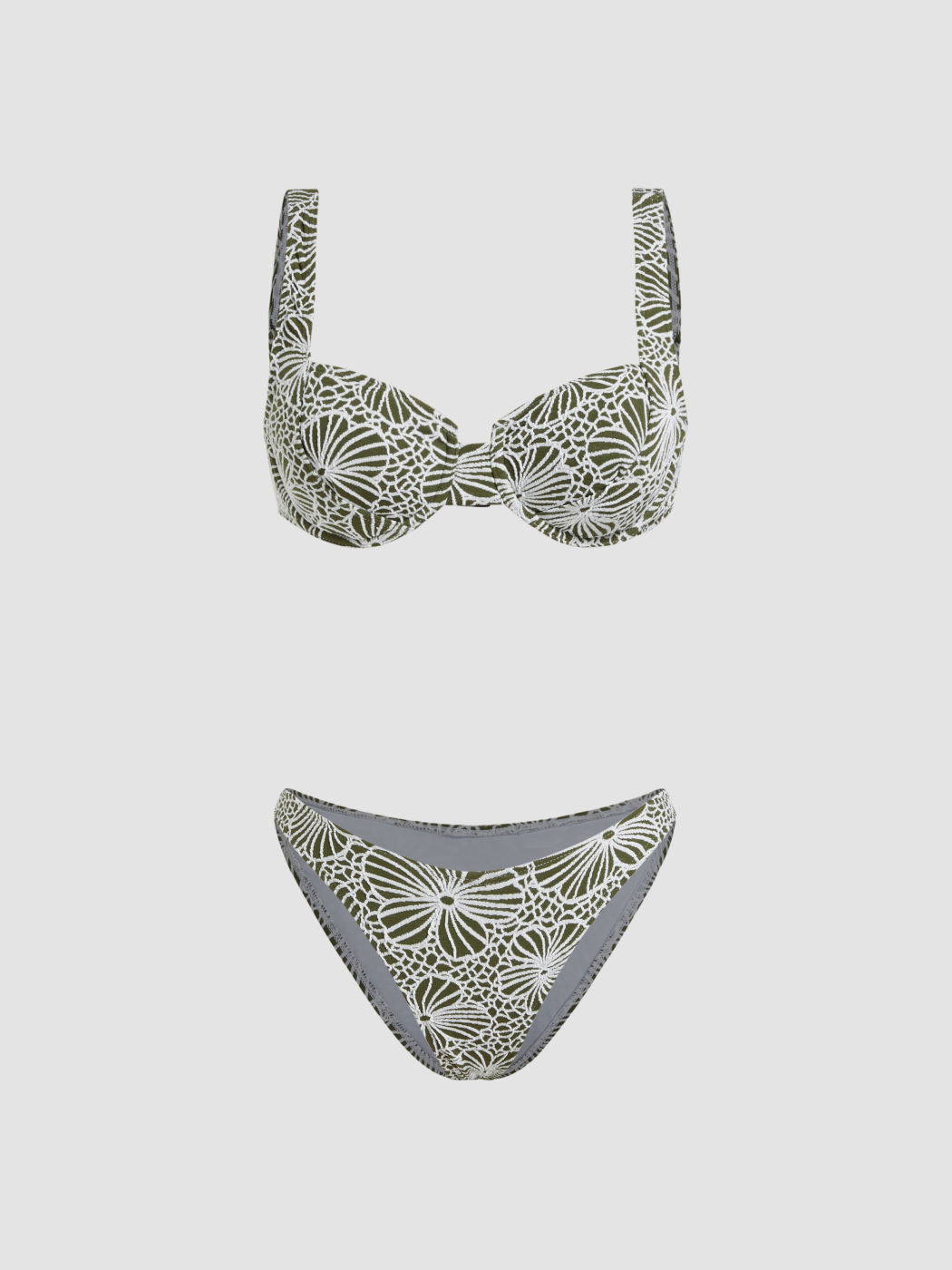 Square Neck Floral Underwire Cheeky Bikini Set