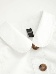 Denim Peter Pan Collar Ruched Puff Sleeve Blouse