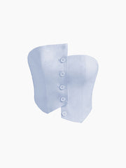 Linen-blend Button Tube Crop Top