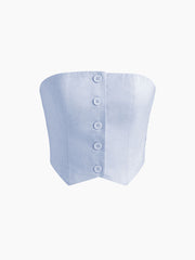 Linen-blend Button Tube Crop Top