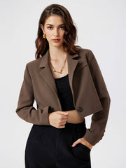 Collar Solid Button Crop Blazer