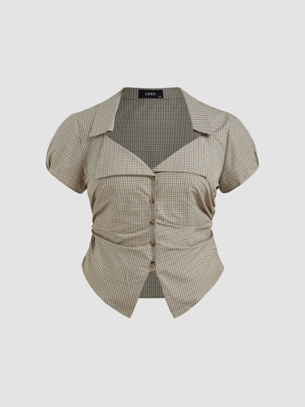 100% Cotton Tartan Split Ruched Shirt Curve & Plus