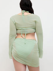 V-neck Knotted Halter Cheeky Bikini Set With Mesh Cover Up Set Curve & Plus