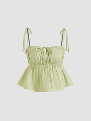 Square Neck Striped Knotted Crop Cami Top With High Rise Striped Wide Leg Trousers