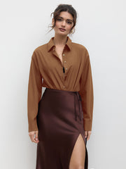 Collar Solid Button Long Sleeve Shirt Bodysuit