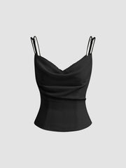 Chiffon Cowl Neck Lettuce Trim Cami Top