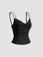 Chiffon Cowl Neck Lettuce Trim Cami Top