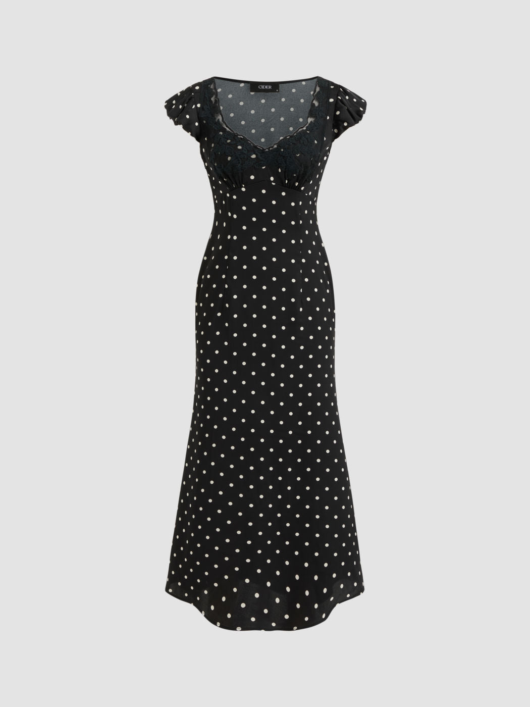 Woven Sweetheart Polka Dot Lace Trim Maxi Dress