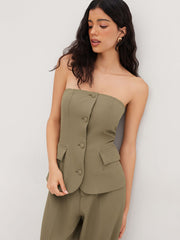 Strapless Button Wide Leg Jumpsuit