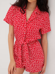 Polo Floral Button Elastic Waist Romper