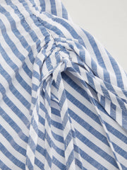 Cotton-blend Asymmetrical Neck Stripe Ruched Top