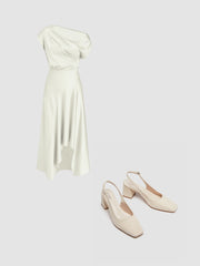 Asymmetrical Boat Neck Ruffle Maxi Dress & CANVAS SLINGBACKS