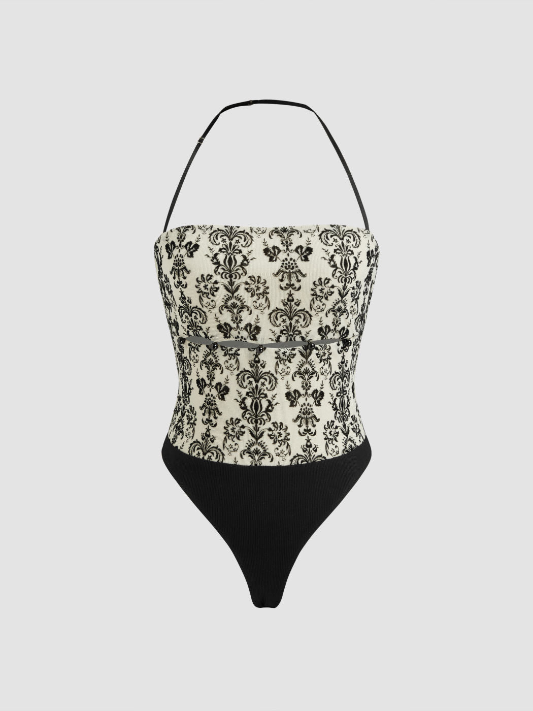 Mesh Halter Neckline Floral Cut Out Bodysuit