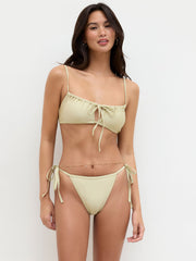 Square Neck Drawstring Cut Out Bracelet Cheeky Bikini Set