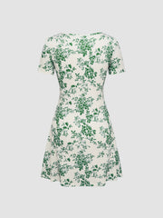 Square Neck Toile de Jouy Ruched Mini Dress