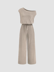 Asymmetrical Neck Drawstring Jumpsuit