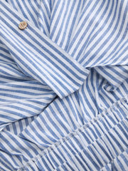 Cotton-blend Collar Striped Knotted Roll-up Sleeve Jumpsuit Curve & Plus