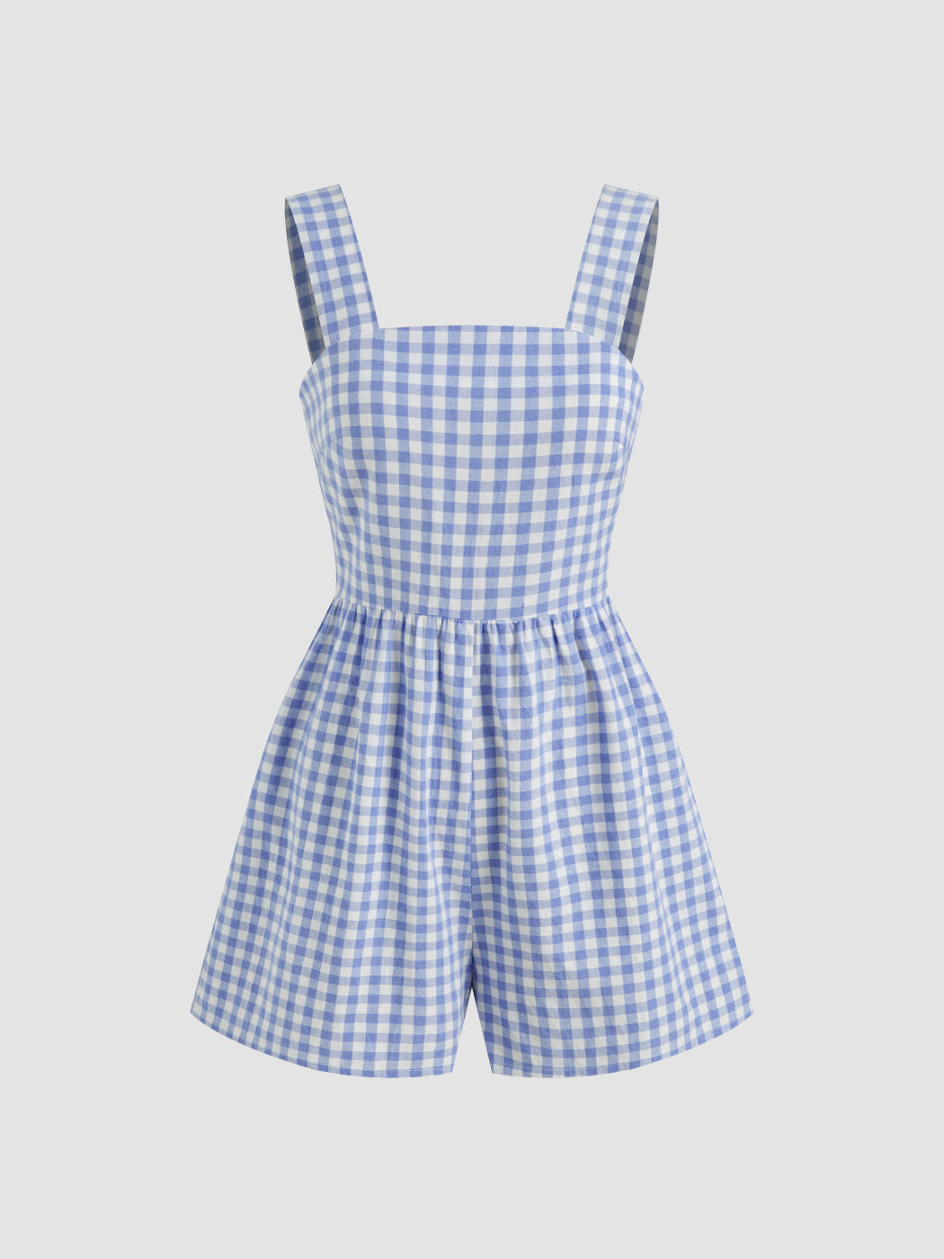 100% Cotton Square Neck Gingham Bowknot Romper