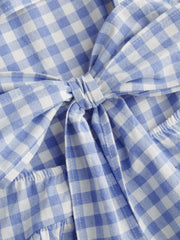 100% Cotton Square Neck Gingham Bowknot Romper