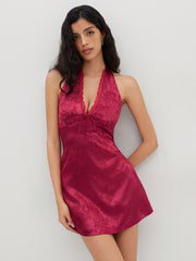Satin Floral Lace Trim Bowknot Mini Dress