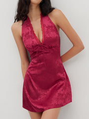 Satin Floral Lace Trim Bowknot Mini Dress