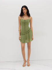 Chiffon Sweetheart Knotted Ruffle Hem Mini Dress