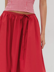 Voluminous 100%Cotton Mid Rise Knotted Ruffle Midi Skirt