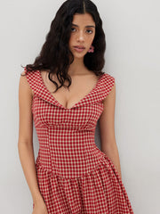 Cotton-blend V-neck Gingham Knotted Maxi Dress