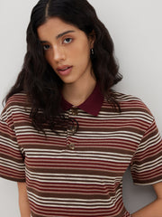 Cotton-blend Polo Stripe Ruffle Oversized Tee