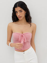 Gingham Bowknot Crop Bandeau Top