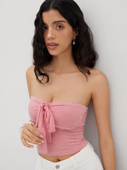 Gingham Bowknot Crop Bandeau Top