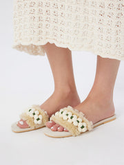 FLORAL FAUX LEATHER SLIPPERS