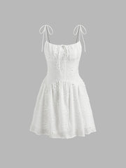 Cotton Floral Knotted Ruched Shirred Cami MIni Dress