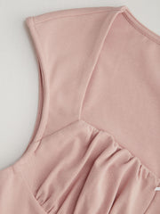 Cotton-blend Ruched Bowknot Curved Hem Tee