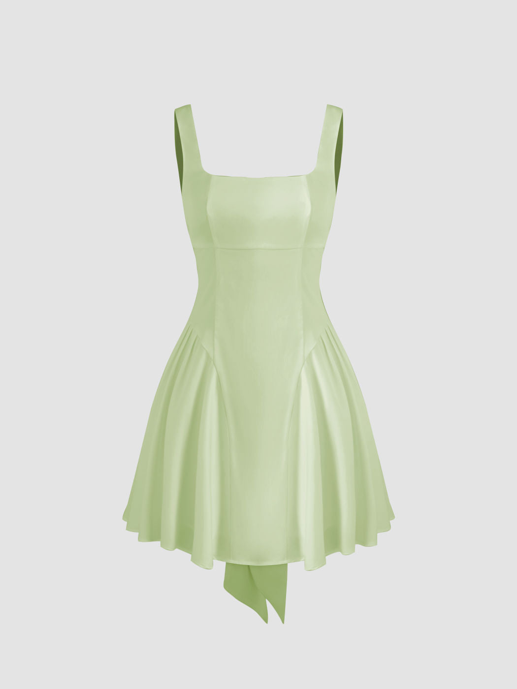 Satin Square Neck Solid Ruffle Knotted Mini Dress