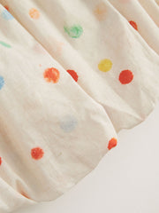 Cotton Polka Dot Lettuce Trim Shirred Bubble Hem Cami Top