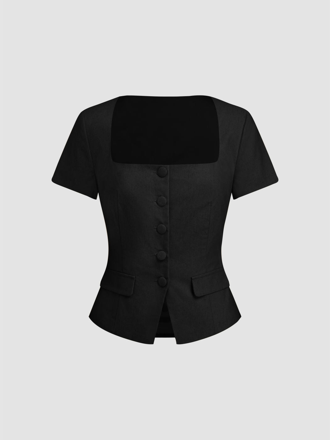 Linen-blend Button Split Short Sleeve Top
